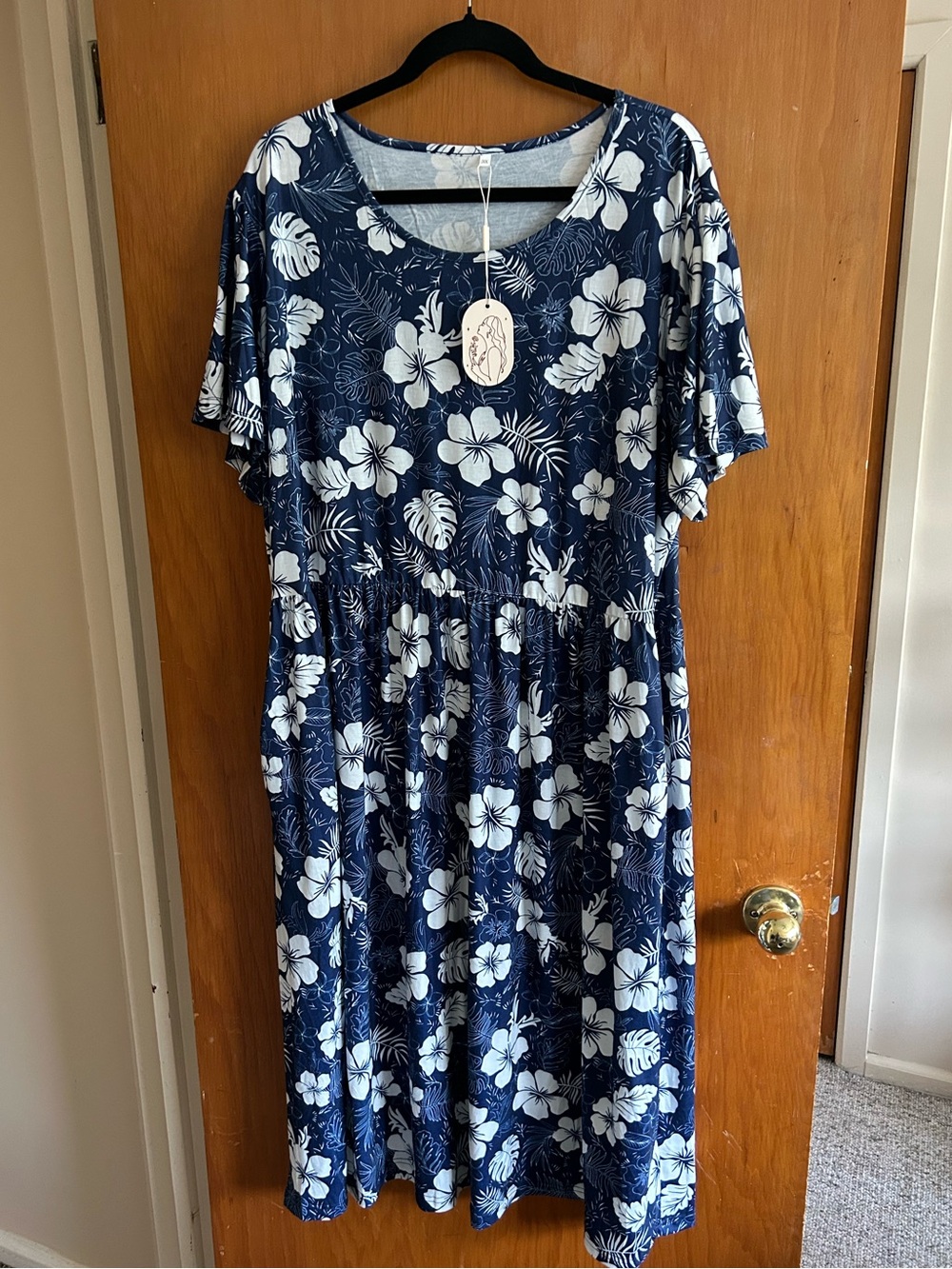 Navy Floral Midi Dress - Women's Casual Summer Dress